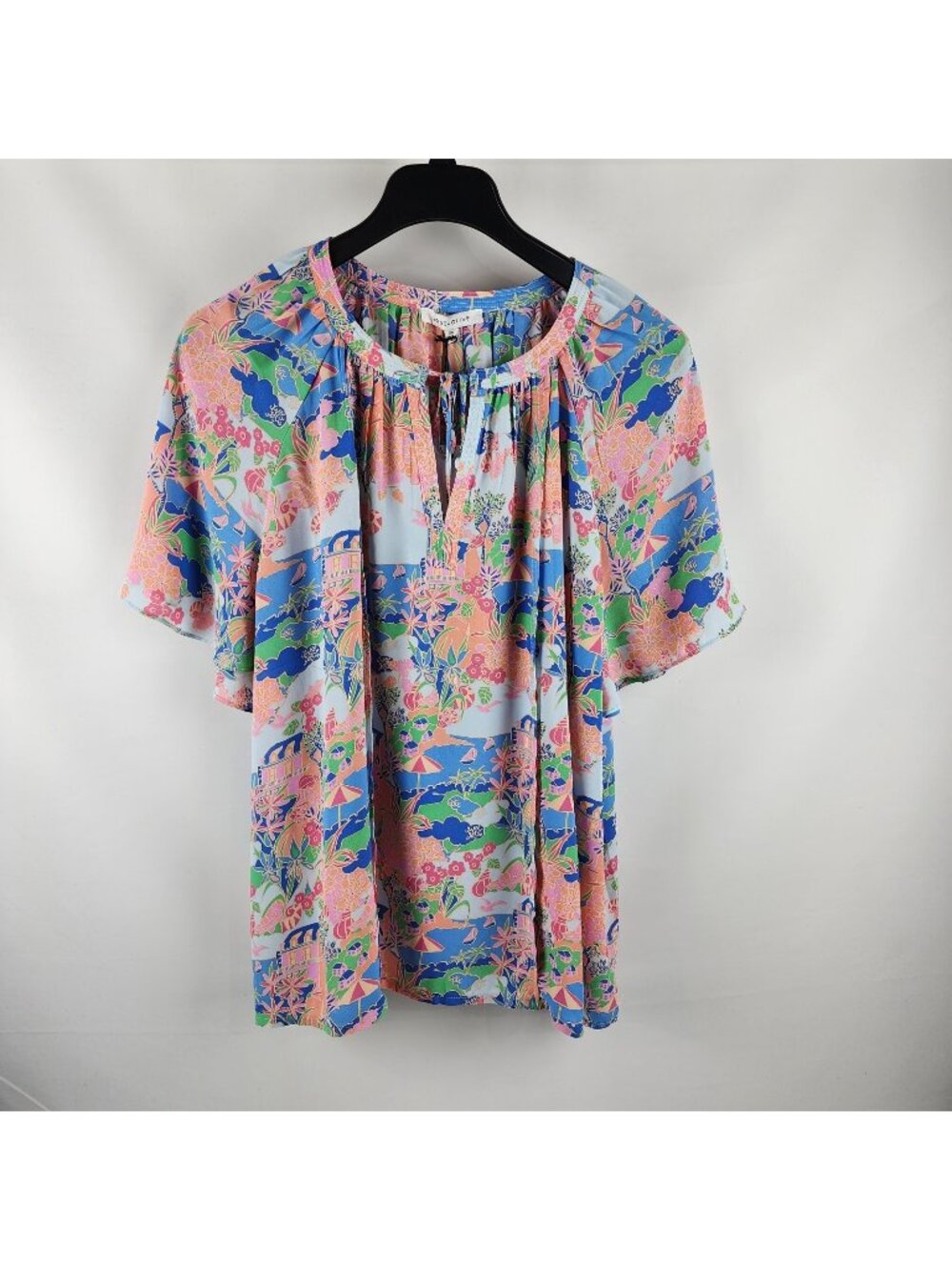 Rose + Olive Blouse Womens 2X Plus Multi Novelty Print Shirt NWT